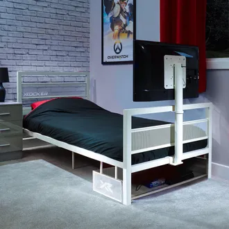 X Rocker Basecamp TV Bed Rotating TV Mount & Storage with Mattress in White | Size: Single