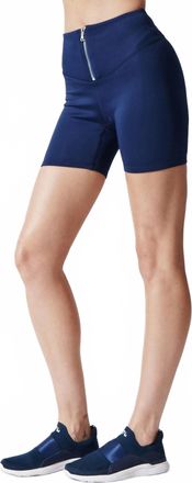 Heroine Sport High Compression Zipped Biker Shorts In Navy