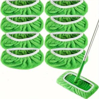 OEM Alfombrilla De Repuesto Reutilizable Para Fregonas Planas, Pa&ntilde;os Lavables De Repuesto, 8 Piezas, Color Verde