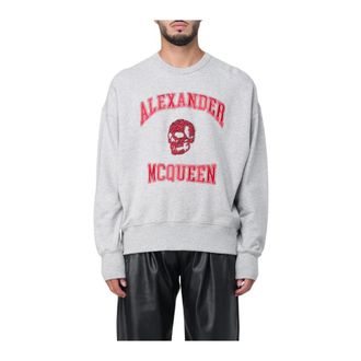 Alexander McQueen Sweatshirts, male, Gray, XS, Rhinestone Skull Sweatshirt