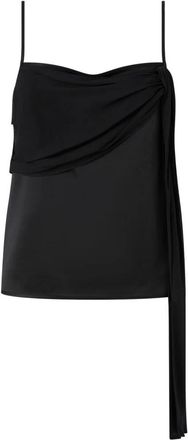 Pinko Satijnen Hemdtop met Georgette Drapering - Dames - Tops zonder mouwen - Zwart - M - Satijn - Tops
