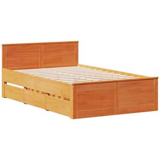 vidaXL Vidaxl - Cama Con Cabecero Sin Colch&oacute;n Madera Maciza Marr&oacute;n 135x190 Cm