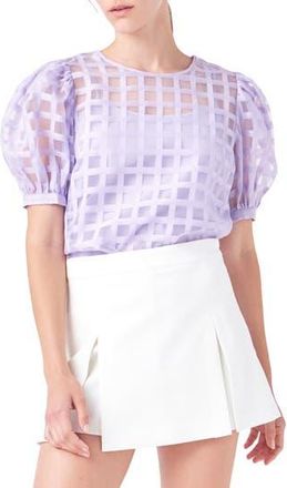 English Factory Windowpane Sheer Top in Lilac at Nordstrom Rack, Size X-Small