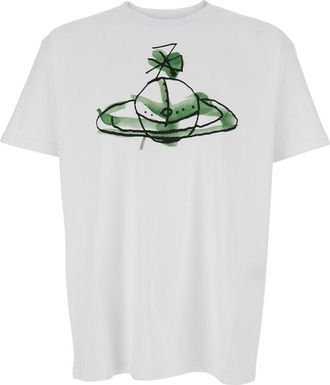 Vivienne Westwood White Crew Neck T-shirt With Orb Print On The Front In Cotton Man