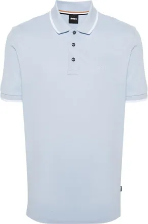 BOSS logo-print piqué polo shirt - men - Cotton - L - Blue