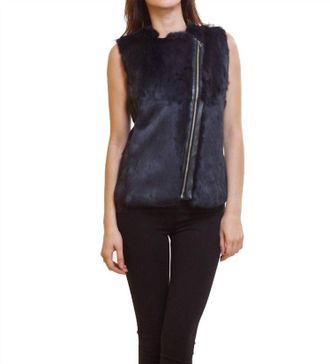 Love Token Fur Zip Up Vest In Navy