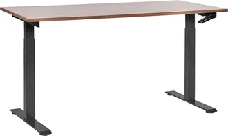 Beliani Beliani - Escritorio De Altura Regulable Manualmente Oficina Moderna Patas Cuadradas 160 X 72 Cm Tablero Madera Oscura Soporte De Acero Negro Destines