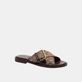 Coach Womens Crisscross Buckle Sandal In Signature Jacquard - Multicolour - Size UK 3.5