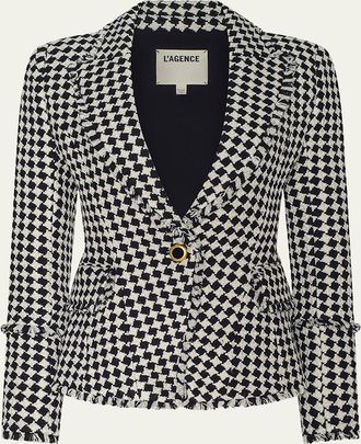L'agence Kaisley Diamond Textured Tweed Single-Breasted Blazer