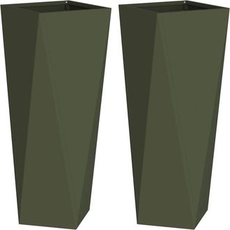 vidaXL Jardinera 2 pcs Verde Oliva 30 x 30 x 75 cm Acero vidaXL