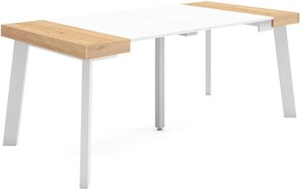 Skraut Home Mesa Consola Extensible, Mesa Comedor Plegable, 180, Para 8 Comensales, Patas De Madera, Estilo Moderno, Roble Y Blanco - Skraut Home