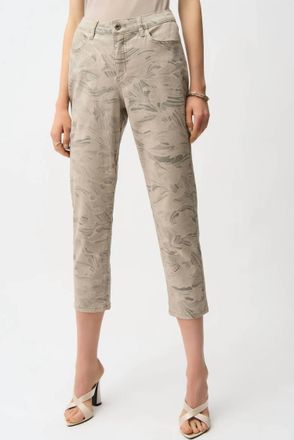 Joseph Ribkoff Metallic Abstract Print Slim Crop Jeans In Beige