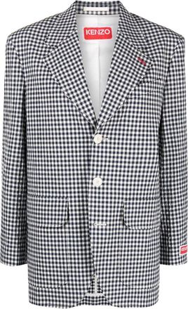 Kenzo gingham single-breasted blazer - women - Polyester/Cotton/Cotton/Lycra/Acetate/Cupro - 38 - Blue