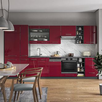 Vicco Mueble De Cocina Fame-line, Burdeos Brillo Intenso/antracita, 355 Cm Sin Encimera