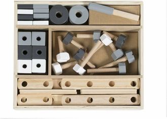 Roba Cassetta degli Attrezzi per Bambini - Set da 48 Pezzi - Bulloni, Viti, Cacciavite, Martello, Dadi - Gioco Olistico - da 3 Anni - Legno Naturale