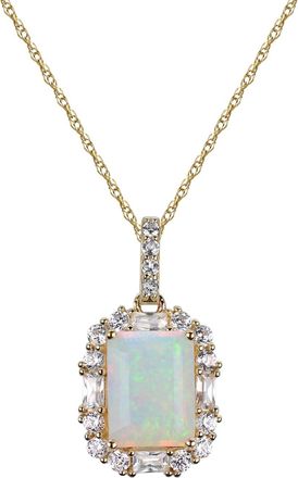 Diamond2Deal 10K Yellow Gold Opal with White Zircon Pendant Necklace 18