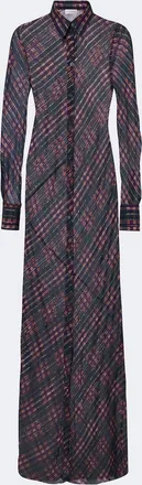 Dries Van Noten Vestido camisero de lam&eacute; a cuadros