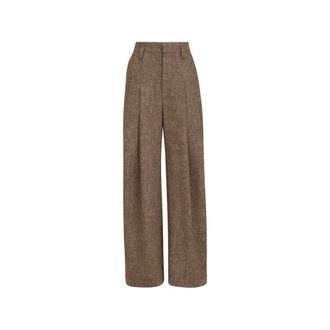 Brunello Cucinelli Virgin-wool Donegal Pleated Barrel Trousers With Monili