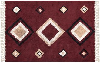 Beliani Beliani - Alfombra De Algod&oacute;n Rojo Beige Negro 160 X 230 Cm Patr&oacute;n Diamante Borlas Siirt