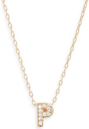 Nordstrom Pav&eacute; Cubic Zirconia Initial Necklace in P- Clear- Gold at Nordstrom