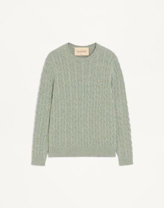 Valentino Valentino cable-knit wool jumper with VLogo Man SAGE 3XL