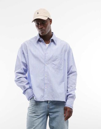 Weekday Camicia a maniche lunghe bianca e blu a righe con colletto a contrasto