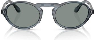 A|X Armani Exchange 52mm Oval Sunglasses in Striped Blue /Blue at Nordstrom