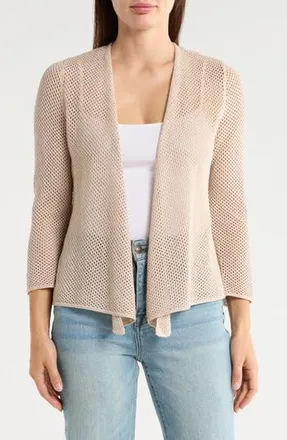 Nic+Zoe Open Stitch 4-Way Cotton Blend Cardigan in Chamois at Nordstrom Rack, Size Xx-Large