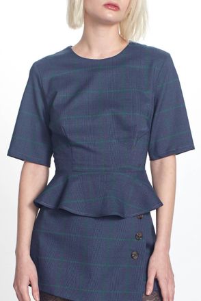 Corey Lynn Calter Yolanda Plaid Peplum In Navy
