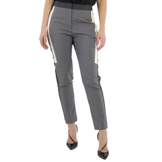 Burberry Contrast Stripe Crop Wool Trousers In Grey, Brand Size 8 (US Size 6)