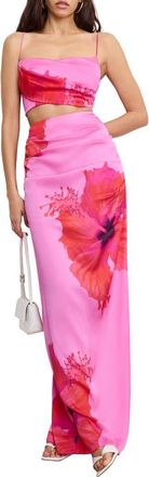 Good American Satin Maxi Skirt in Pink Hibiscus002 at Nordstrom, Size 12
