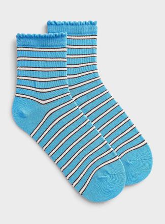 Simons Womens Scalloped-hem striped ankle socks