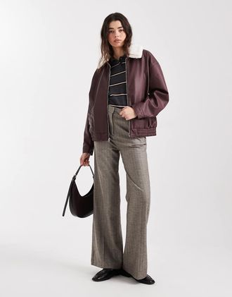 Hollister Giacca bomber in pelle sintetica bordeaux con colletto rimovibile-Rosso