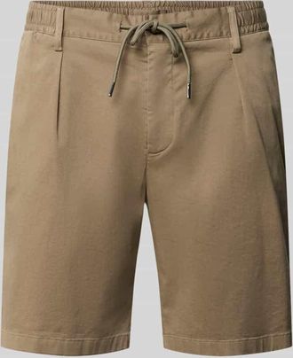 Profuomo Straight Fit Shorts mit Bundfalten in Khaki, Gr&ouml;&szlig;e 46