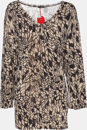 Elena Miro Printed Jersey Embellished V Neck Top