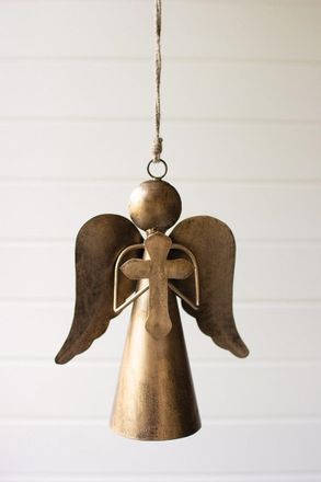 Kalalou Antique Brass Angel Door Hanger Holding A Cross