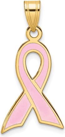 Diamond2Deal 14k Yellow Gold Large Enameled Pink Awareness Ribbon Pendant