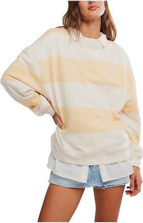 Free People We The Free Classic Striped Oversized Crew Neck Womens Sweatshirt Apricot Combo : LG (Womens 12-14), Cotton/Polyester