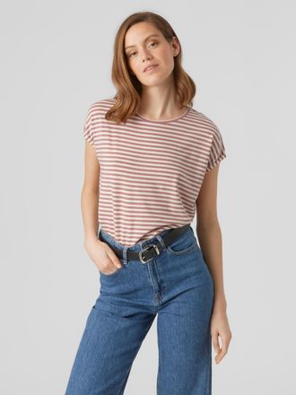Vero Moda Rundhalsshirt VERO MODA VMAVA PLAIN SS TOP STRIPE GA JRS NOOS, Damen, Gr. XS, rosa (nostalgia rose stripes), Jersey, Obermaterial: 95% Lyocell (TENCEL
