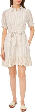 Vince Camuto Short Sleeve Belted Shirtdress in Birch at Nordstrom, Size X-Small P