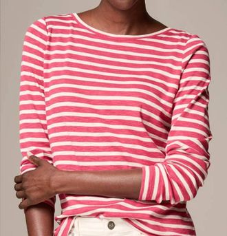 Nic+Zoe Stripe Boatneck Long Sleeve Tee In Red Multi