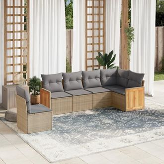 vidaXL Vidaxl - Juego De Sof&aacute;s Jard&iacute;n Con Cojines 6 Pzas Rat&aacute;n Sint&eacute;tico Beige
