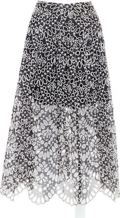 Oscar De La Renta Oscar De La Renta Silk Cotton Embroidery Anglais Skirt