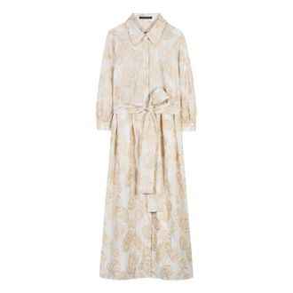 Luisa Cerano Overhemdjurk met Borduursel en Strikceintuur - Dames - Shirt Kleedjes - Beige - XL - Katoen - Kleedjes