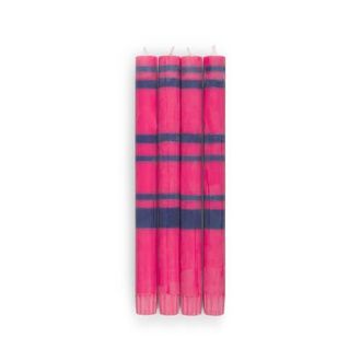 British Colour Standard Striped Dinner Candles - Set of 4 in Neyron Pink/midnight Blue at Nordstrom