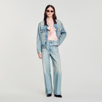 Sandro Straight-leg leather detail jeans