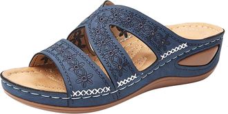 Generic Womens Sandals Wedges Leather Retro Embroidered Summer Open Toe Slip On Elegant Chic Orthopedic Comfortable Lightweight Outdoor Beach Casual Sandals, 