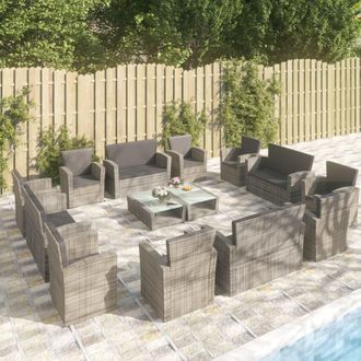 vidaXL Set De Muebles De Jard&iacute;n 16 Pzas Y Cojines Rat&aacute;n Sint&eacute;tico Gris Vidaxl