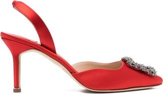 Manolo Blahnik Hangisli 85mm leather pumps - women - Calf Leather/Satin Ribbon/Calf Leather - 39 - Red