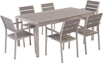 Beliani Conjunto De Jard&iacute;n 6 Plazas De Metal Gris Plateado Madera Pl&aacute;stica Mesa Sillas Vernio